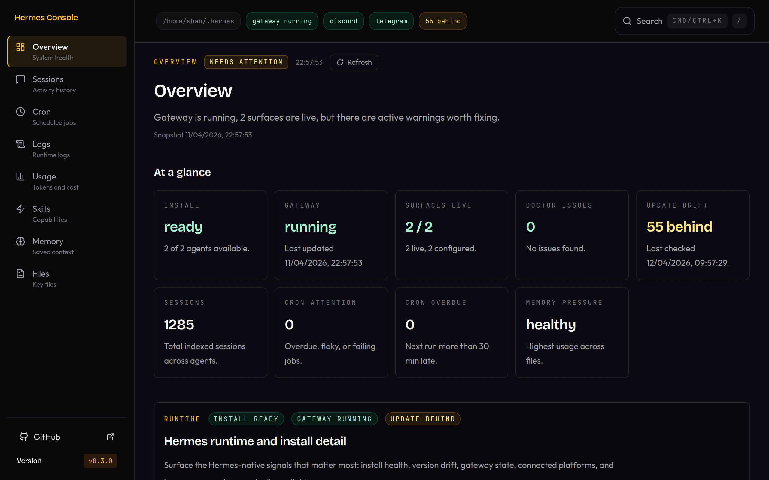 Hermes Console overview screenshot