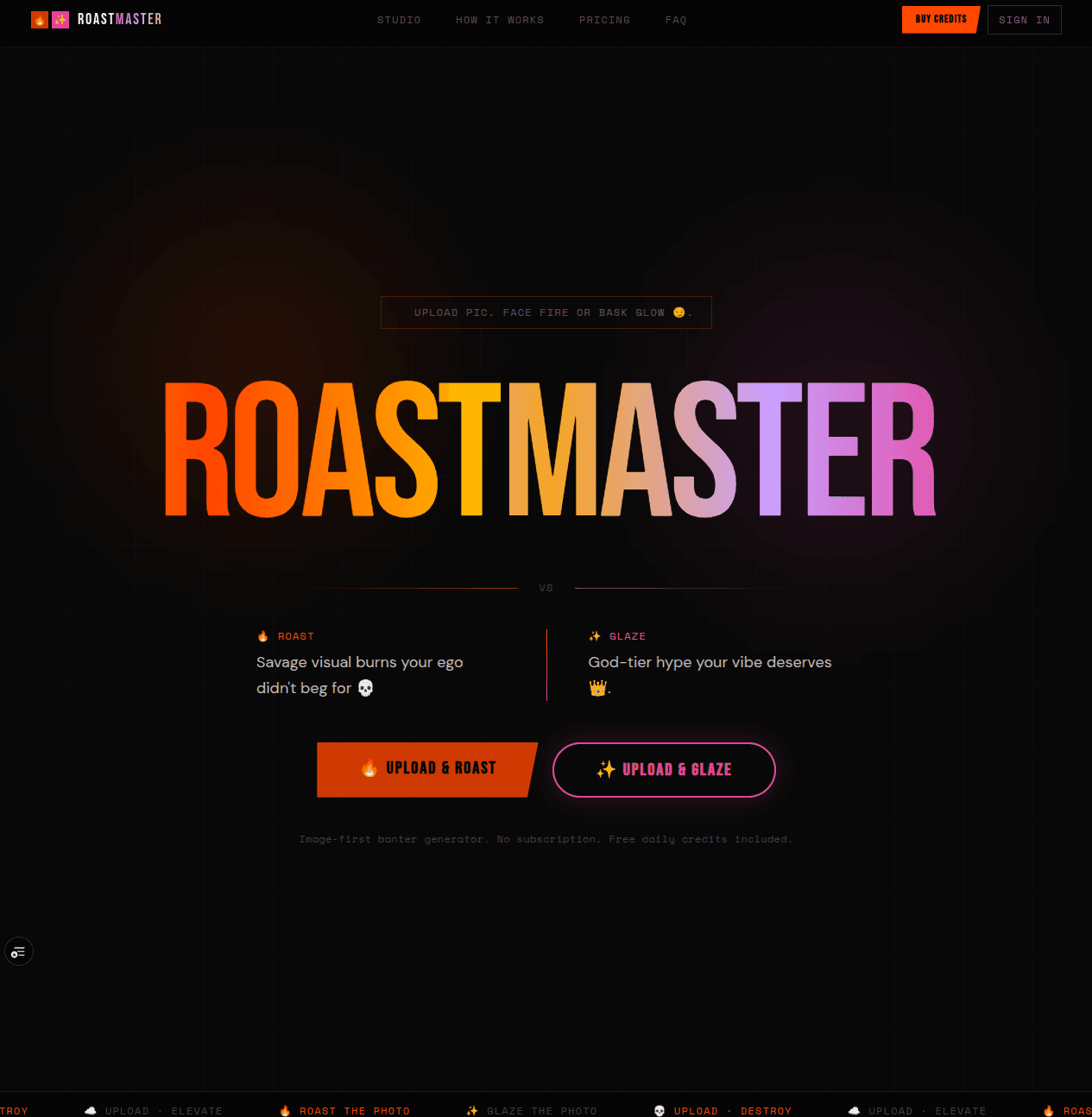 RoastMaster landing page screenshot